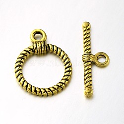 Tibetan Style Alloy Ring Toggle Clasps, Antique Golden, Ring: 22x17x2mm, Hole: 2.5mm, Bar: 26x8x3mm, Hole: 2.5mm(X-PALLOY-N0112-01AG)