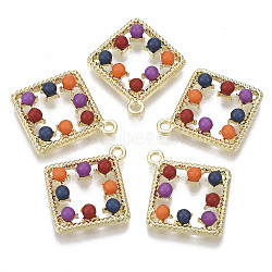 Alloy Pendants, with ABS Plastic Imitation Pearl, Rhombus, Colorful, Light Gold, 23.5x21x4mm, Hole: 1.8mm, Side Length: 16mm(PALLOY-T077-24)