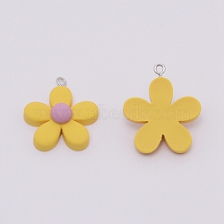 Resin Pendants, with Platinum Iron Peg Bail, Flower, Gold, 30x27x9mm, Hole: 2mm(RESI-TAC0001-88B)