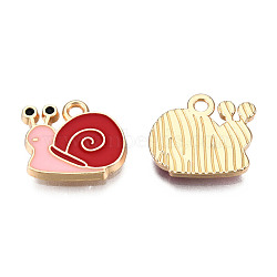 Eco-Friendly Zinc Alloy Charms, with Enamel, Cadmium Free & Nickel Free & Lead Free, Snail, Light Gold, Red, 12x14x2mm, Hole: 1.6mm(FIND-N048-038C-NR)