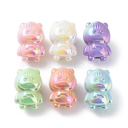 UV Plating Rainbow Iridescent Acrylic European Beads, Large Hole Beads, Doll, Mixed Color, 21.5x15.5x14.5mm, Hole: 4mm(OACR-A029-07)