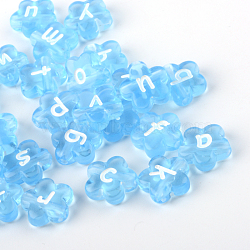 Transparent Acrylic Flower Horizontal Hole Letter Beads, Dodger Blue, 11.5x11.5x4mm, Hole: 2mm(X-TACR-Q101-02F)