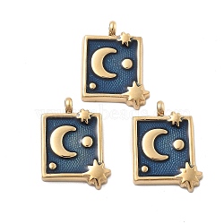 304 Stainless Steel Enamel Pendants, Ion Plating(IP), Rectangle with Moon & Star Charm, Real 18K Gold Plated, 16.5x12x3mm, Hole: 1.8mm(STAS-Z121-41G)