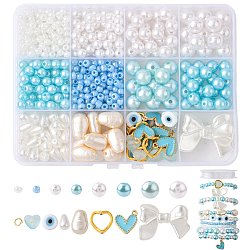 DIY Findings Kits, Include ABS Imitation Pearl Acrylic Beads, Glass Seed Beads, Handmade Evil Eye Lampwork Flat Round Bead, Alloy Enamel Charms, 304 Stainless Steel Open Jump Rings, Mixed Color, 15x10.5x8mm, Hole: 1.8mm, about 690pcs/500g(DIY-FS0010-10)