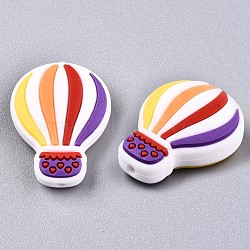 Food Grade Eco-Friendly Silicone Pendants, Hot Air Balloon, Dark Violet, 28x22x9~10mm, Hole: 2mm(SIL-N002-08D)