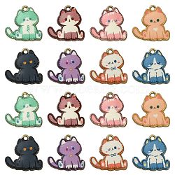 16Pcs 8 Styles Alloy Enamel Pendants, Light Gold, Cat Charm, Mixed Color, 20x20x2mm, Hole: 1.6mm, 2pcs/style(ENAM-CJ0004-93)