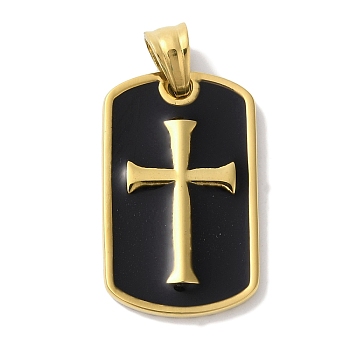 Ion Plating(IP) 304 Stainless Steel Pendants, with Enamel, Rectangle with Cross Charm, Golden, 16x26x2mm, Hole: 5.5x5mm