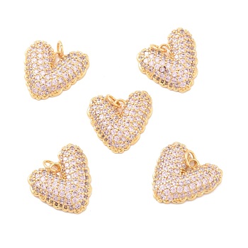 Eco-Friendly Brass Micro Pave Cubic Zirconia Pendants, Long-Lasting Plated, Lead Free & Cadmium Free & Nickel Free, Real 18K Gold Plated,Heart, Real 18K Gold Plated, 16.5x17x4mm, Hole: 3mm