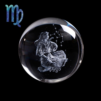 Inner Carving Constellation Glass Crystal Ball Diaplay Decoration, Paperweight, Fengshui Home Decor, Virgo, 80mm