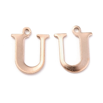 Ion Plating(IP) 304 Stainless Steel Alphabet Charms, Rose Gold, Letter.U, 12x9.5x1mm, Hole: 1mm