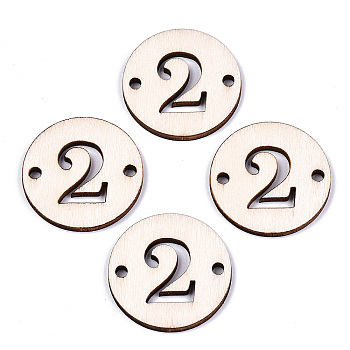 Unfinished Natural Poplar Wood Links Connectors, Laser Cut, Flat Round with Number, Num.2, 29.5x2.5mm, Hole: 2.5mm