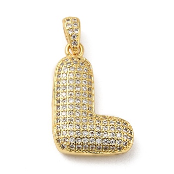 Brass Micro Pave Cubic Zirconia Pendants, Cadmium Free & Lead Free, Long-Lasting Plated, Real 18K Gold Plated, Letter L, 23x15x5.5mm, Hole: 4.5x3mm