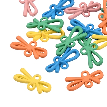 Frosted Alloy Links, with Spray Painted, Bowknot, Mixed Color, 17x8mm, 5 colors, 4pcs/color, 20pcs/box
