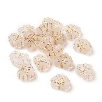 Plating Acrylic Beads, Golden Metal Enlaced, Frosted, Leaf, Moccasin, 10.5x13x4.5mm, Hole: 1.8mm, about 1180pcs/500g