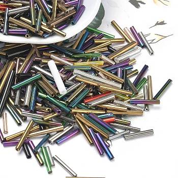 Glass Round Bugle Beads, Mixed Style, Mixed Color, 9~15.5x1.5~2.5mm, Hole: 0.8~1mm, about 6164pcs/450g