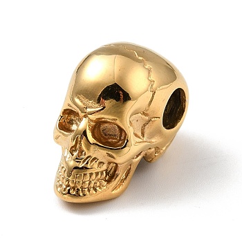 Vacuum Plating 304 Stainless Steel European Beads, Large Hole Beads, Skull, Golden, 24x15x19mm, Hole: 6mm