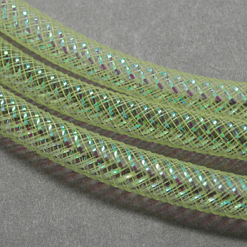 Mesh Tubing, Plastic Net Thread Cord, with AB Color Vein, Yellow Green, 16mm, 28Yards