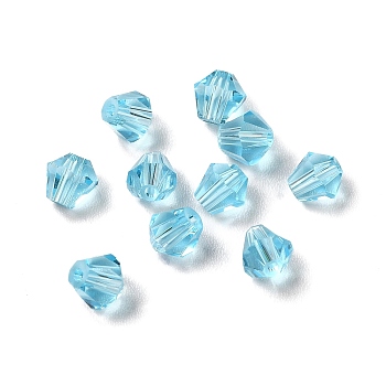 Glass Imitation Austrian Crystal Beads, Faceted, Diamond, Deep Sky Blue, 4x4mm, Hole: 0.7mm