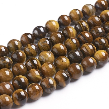 Natural Tiger Eye Beads Strands, Round, Grade B, 12mm, Hole: 1mm, about 33pcs/strand