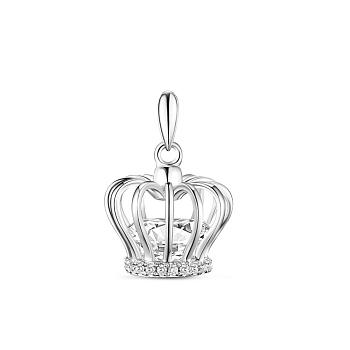 TINYSAND Rhodium Plated Sterling Silver Charm, with Cubic Zirconia Crown, Platinum, 10.41x8.38mm