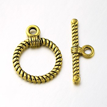Tibetan Style Alloy Ring Toggle Clasps, Antique Golden, Ring: 22x17x2mm, Hole: 2.5mm, Bar: 26x8x3mm, Hole: 2.5mm