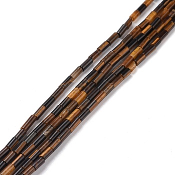 Natural Tiger Eye Beads Strands, Column, 4x2.5mm, Hole: 1mm, about 87pcs/strand, 14.88~15.12 inch(37.8~38.4cm)