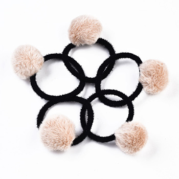 Imitation Wool Girls Hair Accessories, Ponytail Holder, Elastic Hair Ties, with Faux Mink Fur Ball, Misty Rose, 45~48mm