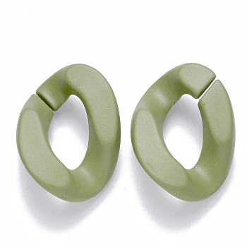 Opaque Spray Painted Acrylic Linking Rings, Quick Link Connectors, for Curb Chains Making, Twist, Olive, 30x21x6mm, Inner Diameter: 16x8mm