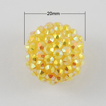 AB Color Chunky Round Resin Rhinestone Bubblegum Ball Beads, Gold, 20x18mm, Hole: about 2.5mm