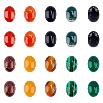 Natural & Synthetic Gemstone Oval Cabochons, Flat Back, Mixed Dyed and Undyed, 18x13x6.5~8mm, 20pcs/box