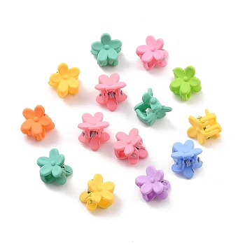 Kids Hair Accessories, Opaque Plastic Claw Hair Clips, Spray Painted, Flower, Mixed Color, 13x13x14mm, 14pcs/box