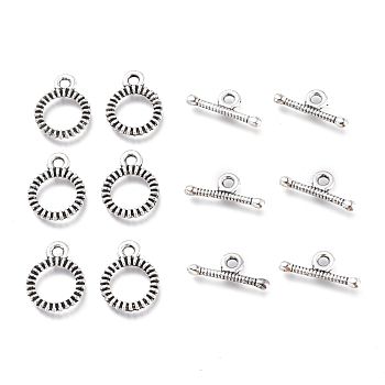 Alloy Toggle Clasps, Ring, Antique Silver, Ring: 13x10x1.5mm, Hole: 1.6mm, Bar: 14x5.5x1.5mm, Hole: 1.8mm
