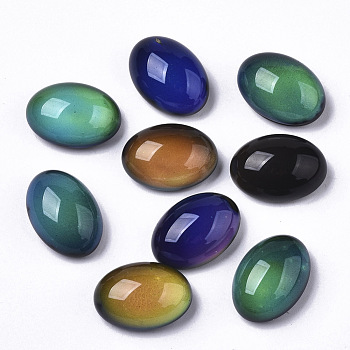 Translucent Glass Cabochons, Color will Change with Different Temperature, Flat Oval, Black, 18.5x13x8.5mm