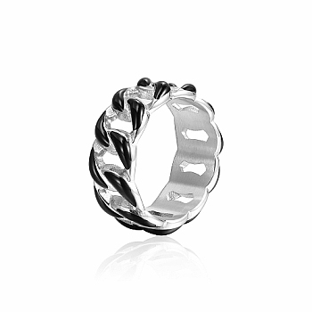 Stainless Steel Enamel Curb Chains Finger Rings, Black, US Size 9(18.9mm)