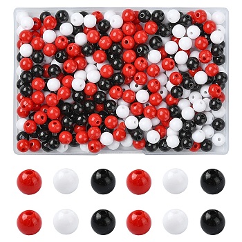 300Pcs 3 Colors Opaque Acrylic Beads, Round, Colorful, 8x7mm, Hole: 2mm, 100pcs/color