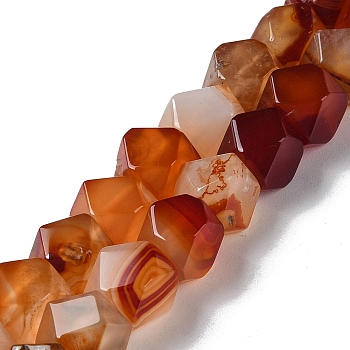 Natural Red Agate Star Cut Round Beads Strands, Faceted, 7~8.5x7~8.5x7~8.5mm, Hole: 1.2mm, about 25~26pcs/strand, 8.39''~8.62''(21.3~21.9cm)