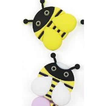 10Pcs 2 Styles Bee Silicone Beads, Chewing Beads For Teethers, DIY Nursing Necklaces Making, Mixed Color, 30.2x27.5x8.5mm, Hole: 2mm