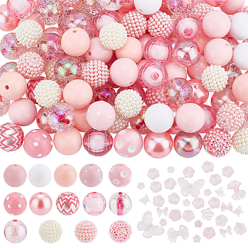 Elite 16 Style Mixed Style Acrylic Beads Sets, Round & Flower & Butterfly, Mixed Color, 12~43mm