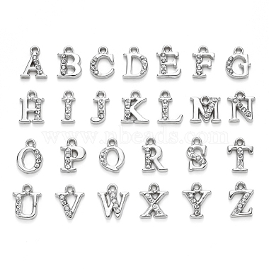 Platinum Alphabet Alloy+Rhinestone Charms