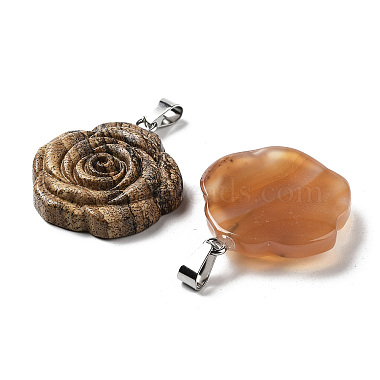 Natural Mixed Stone Carved Pendants(G-P520-11P)-2