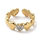 304 Stainless Steel Heart Open Cuff Ring with Crystal Rhinestone(RJEW-L109-003G)-2