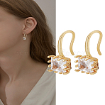 2Pcs Brass Cubic Zirconia Square Dangle Earrings, Real 18K Gold Plated, Clear, 18~19x7.5mm(EJEW-LP0007-019G-01)