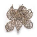 Iron Filigree Large Pendants, teardrop, Antique Bronze, 66x35x1mm, Hole: 3mm(X-IFIN-R0168-AB)