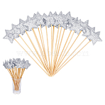 80Pcs Star Cloth Cake Insert Card Decoration, with Bamboo Stick, Cake Toppers, Silver, 135~140mm(AJEW-DC0003-54A)