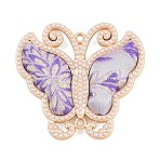 Alloy & Imitation Plastic Links, Butterfly, Purple, Golden, 47x50.5x10.5mm, Hole: 2.5mm(FIND-B070-02G)