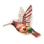 Hummingbird & Football Enamel Pins, Alloy Rhinestone Exquisite Lapel Pins for Backpack Clothes, Golden, Red, 65x55mm(AL-K002-01B-02)
