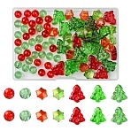 80Pcs 7 Styles Transparent Glass Beads Strands, Round/Christmas Trees/Christmas Snowflake, Mixed Color, 11.5~16x10.5~15x5.5~7.5mm, Hole: 0.8~1.5mm(EGLA-FS0001-45)