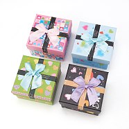Heart Pattern Cardboard Jewelry Boxes, for Watch/Bracelet, with Ribbon Bowknot and Cloth Pillow, Square, Mixed Color, 9x9x5.8cm(CBOX-L007-001B)
