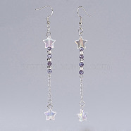 Glass Beaded Dangle Earrings, with Brass Earring Hooks and 316 Surgical Stainless Steel Curb Chains and Acrylic Beads, Star, Lilac, 95mm, Pin: 0.6mm(EJEW-JE02564-01)