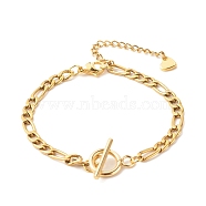 304 Stainless Steel Figaro Chain Bracelet with Toggie Clasp for Women, Golden, 7-1/8 inch(18cm)(BJEW-JB07690)